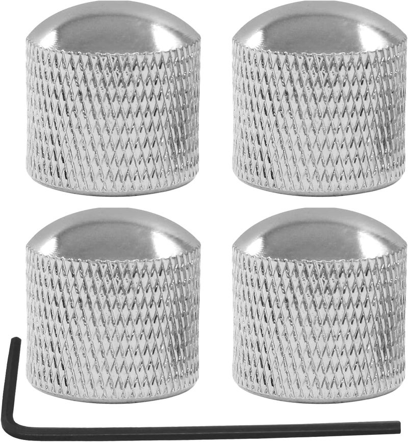 Dijedev 4 Pcs Metal Guitar Knobs, Volume Tone Control Knobs, Dome Knobs Replacement Parts, Knurled Guitar Knob for Electric Guitar and Bass Players (Silver) - Image 1